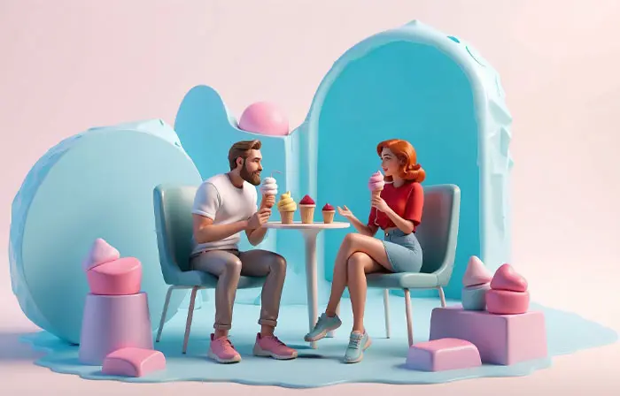 Couple Eating Ice Cream Together Best 3D Design Character Illustration